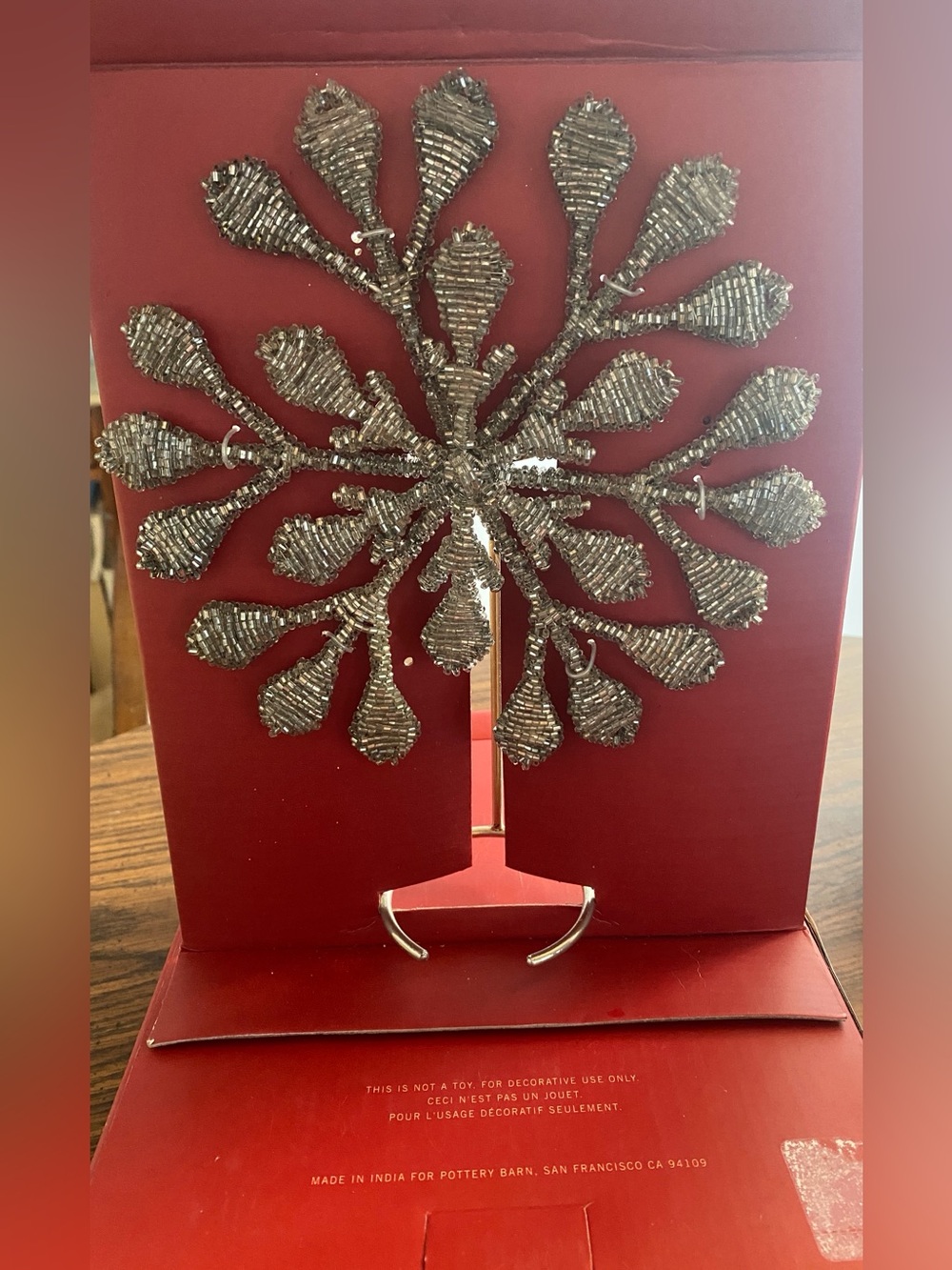 Pottery Barn Silver Beaded Snowflake Christmas Tree Topper New In Box